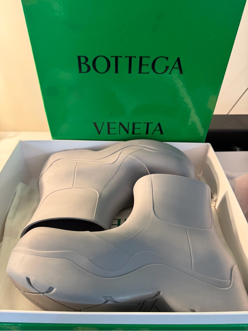 Bottega Veneta Light Gray Rubber Platform Ankle Boots